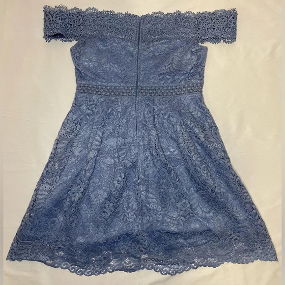 Francesca’s Blue Off the Shoulder Lace Dress - Picture 7 of 8